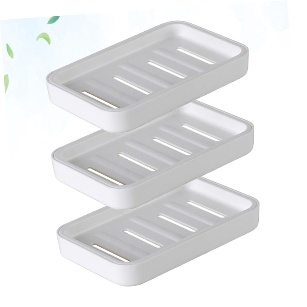 Amosfun 3pcs Dual-Layer Soap Dishes Drain Hollow Soap Drainer for Bathroom and Kitchen Keep Dry and Easy to Clean Creative Holder Strong Construction