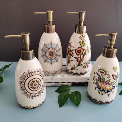 4 Pieces Ceramic Liquid Dispenser,Refillable Hand Lotion Pump Bottles,Soap Dispenser,Shampoo Shower Gel,Dish Detergent Storage Container,for Laundry Room Bathroom