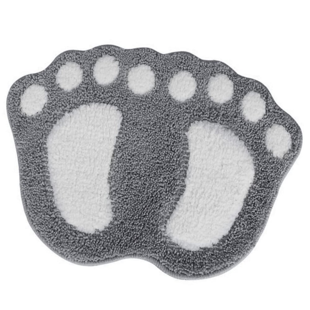 Amosfun Non-Slip Bath Mat Absorbent Bathroom Rug for Quick Drying Cute Grey Feet Design for Tub and Shower Safety Machine Washable Decorative Floor Cushion