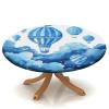 Balloons and Sky Blue Print Round Tablecloth with Elastic, Waterproof Oil Proof Table Cover, for Kitchen Dining Coffee Table Fit for 48" Table view 1