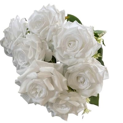 7-Head Rose Wedding Decoration Fake Flowers Bouquet (Pure White)