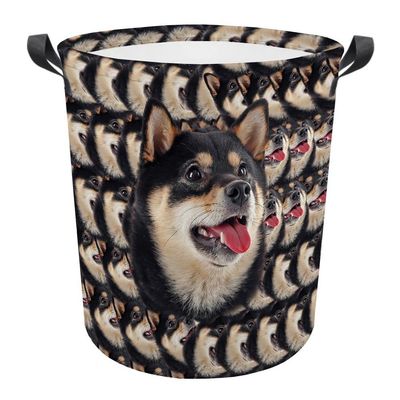 MALIHONG Dog Mash Face Laundry Basket with Black and White Shiba Inu Head Laundry Bag Collapsible Large Dirty Clothes Hamper Storage for Bedroom College Dorms