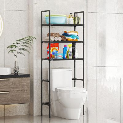 3-Tier Over The Toilet Storage, Drill-Free Toilet Floor Storage Rack,Freestanding Above Over Toilet Bathroom Organizer, Space Saver, Metal Toilet Storage Shelf (Color : Black, Size : 47 * 25 * 155cm)