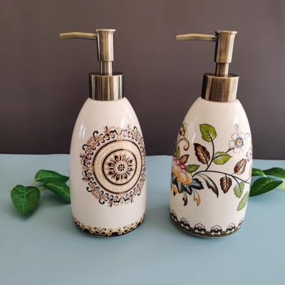 450ml Bathroom Lotion Dispenser,Ceramic Hand Soap Dispenser Soap Pump,Dish Detergent Storage Container,Soap Dispenser Bottle,for Bathroom Home Hotel Countertop (White 2pieces)