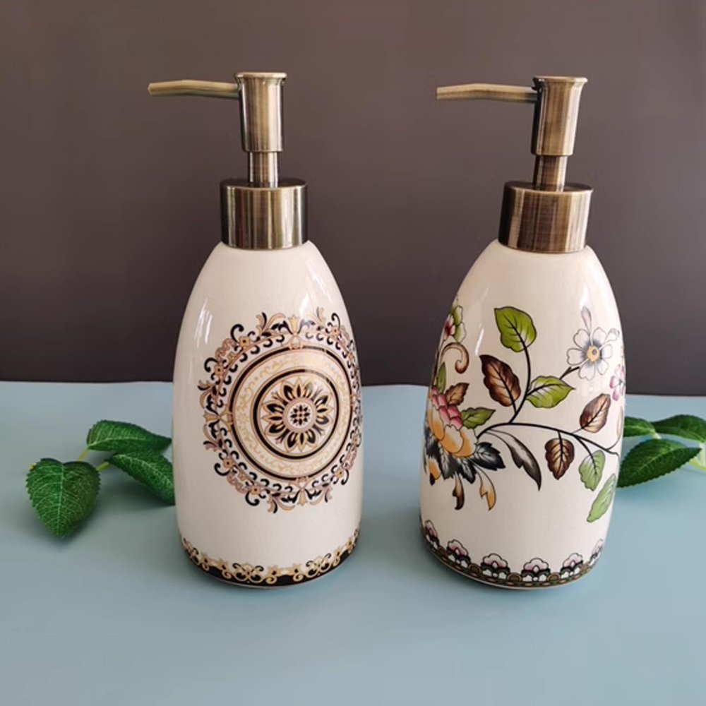 450ml Bathroom Lotion Dispenser,Ceramic Hand Soap Dispenser Soap Pump,Dish Detergent Storage Container,Soap Dispenser Bottle,for Bathroom Home Hotel Countertop (White 2pieces)