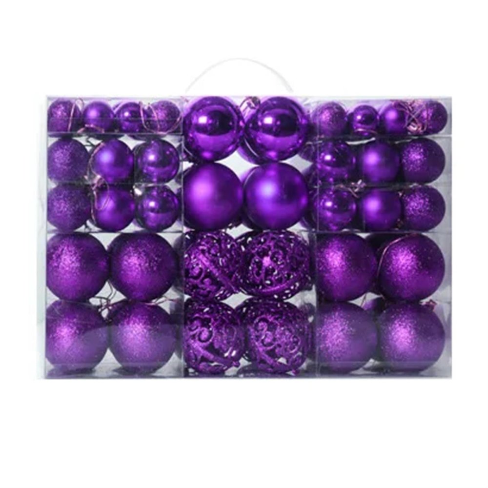 LuckQi 100Pcs/Set Christmas Ball Gift Box Christmas Tree Ornament Golden Glitter Ball Home Garden Christmas Decorations Supplies (Size : Purple)