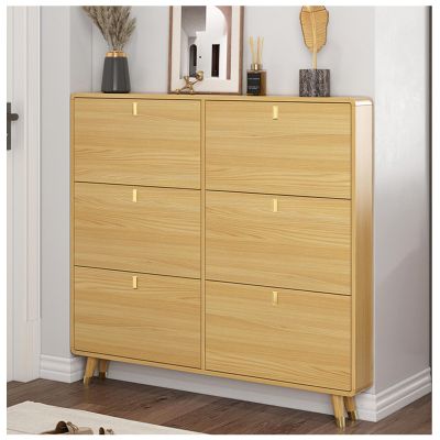 ARMERI Hidden Shoe Cabinet, Freestanding Shoe Organizer with 6 Flip Drawers, Solid Wood Narrow Shoe Storage Cabinet for Entryway, Hallway, Bedroom, Apartment, Entrance Hallway,Original