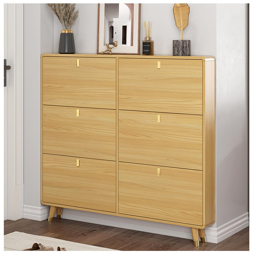 ARMERI Hidden Shoe Cabinet, Freestanding Shoe Organizer with 6 Flip Drawers, Solid Wood Narrow Shoe Storage Cabinet for Entryway, Hallway, Bedroom, Apartment, Entrance Hallway,Original