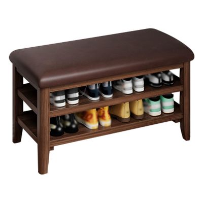HomeLoft Basics Wooden Shoe Bench, 2 Tier Entryway Shoe Storage Rack, Upholstered Organizer Shelf with PU Leather Padded Seat, Shoe Changing Bench Stool for Living Room, Bathroom, Hallway