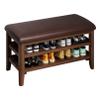 HomeLoft Basics Wooden Shoe Bench, 2 Tier Entryway Shoe Storage Rack, Upholstered Organizer Shelf with PU Leather Padded Seat, Shoe Changing Bench Stool for Living Room, Bathroom, Hallway view 1
