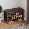 HomeLoft Basics Wooden Shoe Bench, 2 Tier Entryway Shoe Storage Rack, Upholstered Organizer Shelf with PU Leather Padded Seat, Shoe Changing Bench Stool for Living Room, Bathroom, Hallway view 4