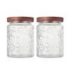 Custde Glass Storage Jars With Airtight Lid, 23.7oz Container For Kitchen Counter with Wooden Lid, brown sugar, candy, coffee, cookie, salt, tea, cute Jar (Sunflower*2) view 1