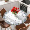 Savannan Round Fitted Tablecloth, Summer Flowers Hydrangeas Leaves Purple Floral Spring Waterproof Table Cloth Table Cover with Elastic Edged for Outdoor Picnic Parties, Fits Tables up to 55" - 60" view 1