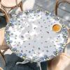 Savannan Round Fitted Tablecloth, Summer Flowers Hydrangeas Leaves Purple Floral Spring Waterproof Table Cloth Table Cover with Elastic Edged for Outdoor Picnic Parties, Fits Tables up to 55" - 60" view 2