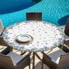 Savannan Round Fitted Tablecloth, Summer Flowers Hydrangeas Leaves Purple Floral Spring Waterproof Table Cloth Table Cover with Elastic Edged for Outdoor Picnic Parties, Fits Tables up to 55" - 60" view 3