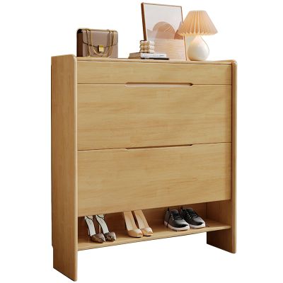 ARMERI Shoe Storage Cabinets Rubber Wood, Free Standing Shoe Organizer, with 2 Flip Drawers for Entryway, Entryway Hidden Shoe Rack with Drawer, 241045in,Raw Wood