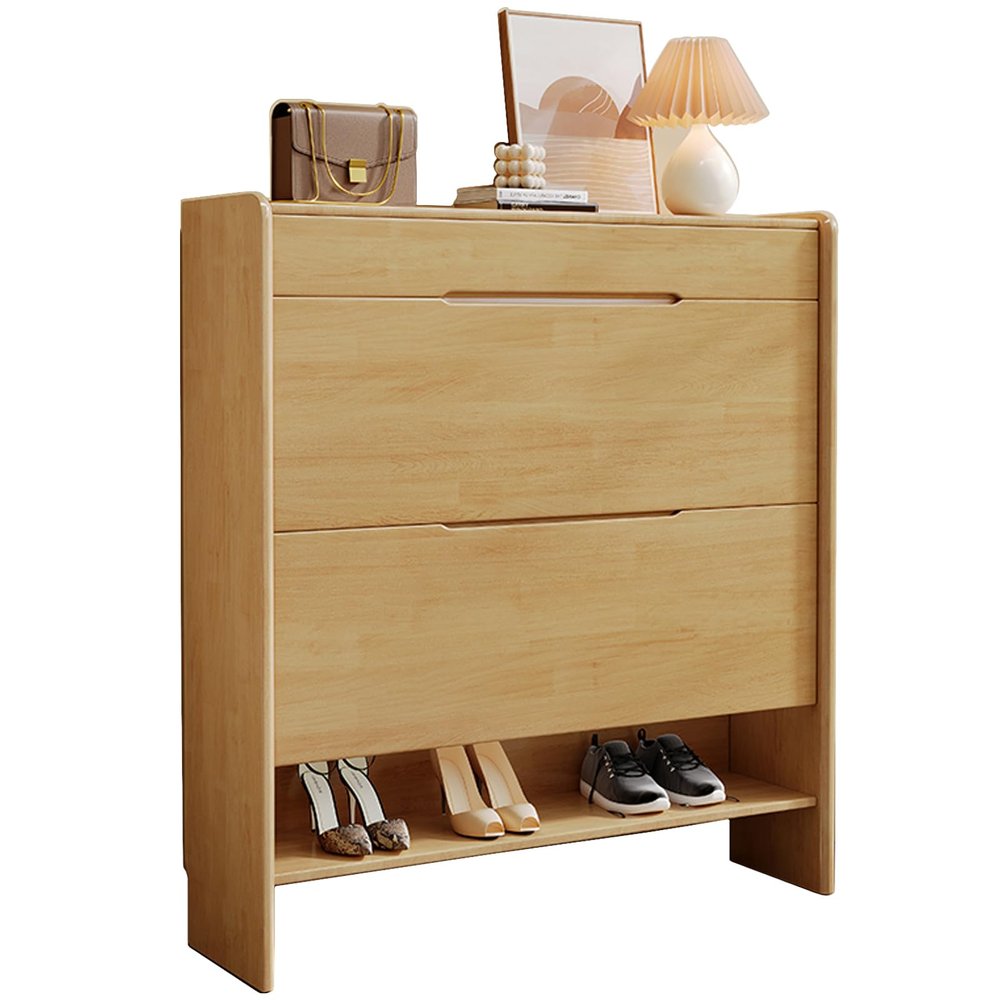 ARMERI Shoe Storage Cabinets Rubber Wood, Free Standing Shoe Organizer, with 2 Flip Drawers for Entryway, Entryway Hidden Shoe Rack with Drawer, 241045in,Raw Wood