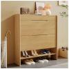 ARMERI Shoe Storage Cabinets Rubber Wood, Free Standing Shoe Organizer, with 2 Flip Drawers for Entryway, Entryway Hidden Shoe Rack with Drawer, 241045in,Raw Wood view 2