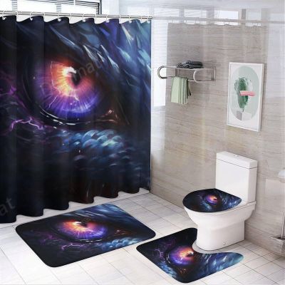 FOCCAFB 4 Piece Cool Dragon Eyes Shower Curtain Set with Rugs, Include Bathroom Non-Slip Floor Mat, U-Shaped Bath Rug and Toilet Cover Lid with 12 Hooks, Style-6