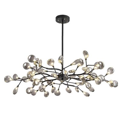 Boutique Decoration Firefly Chandelier,Black During Light Branch Adjustable Height Ceiling Light Light Fixture Industrial V-intage Compatible with Kitchen Dining Room Lighting-Black and Smoke Gray Gla