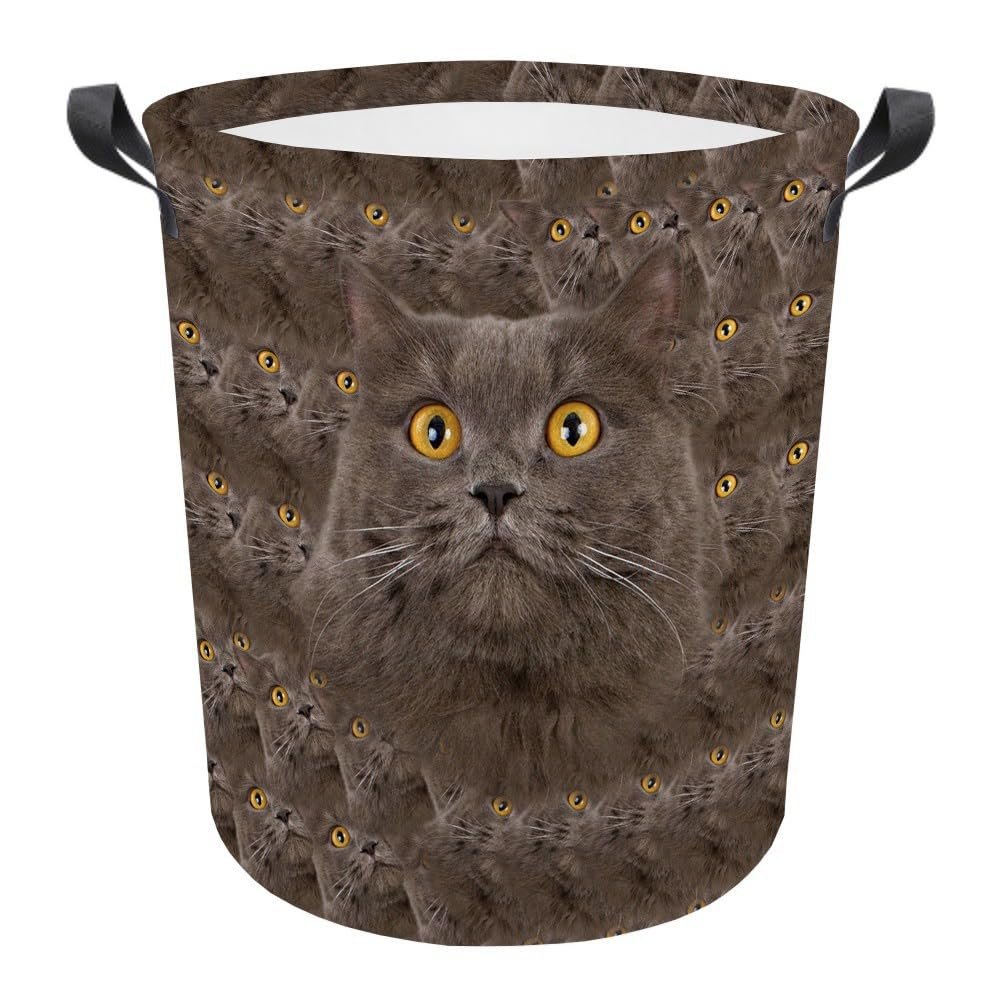 MALIHONG Cat Mash Face Laundry Basket with British Long Hair Cat Head Laundry Bag Collapsible Large Dirty Clothes Hamper Storage for Bedroom College Dorms