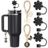 ANLABESY Compatible with Stanley Cup Accessories, 3PCS Black Straw Toppers for Stanley Cup Straw Cover Cap, 2PCS Cute Letter for 30&40 Oz Tumbler with Handle(R) view 1