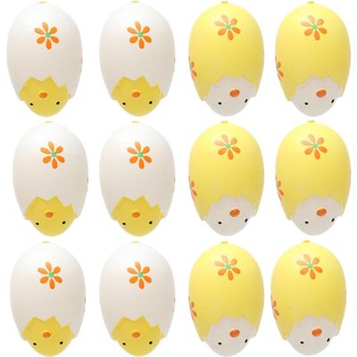12pcs Easter Hanging Ornament Easter Egg Ornament Easter Decoration Easter Egg Decor Decorative Hanging Easter Egg for Easter Tree Party Home Decorations - White and Yellow