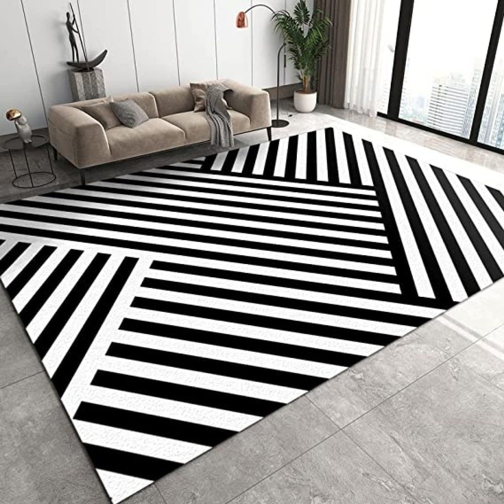 3x4 Area Rugs Black and White Lines Geometry Outdoor Carpet Abstract Geometric Lines Rug with Non-Slip Backing Easy Can Be Washed for Living Room Bedroom Kitchen Dining Room Home Office Floor Rug
