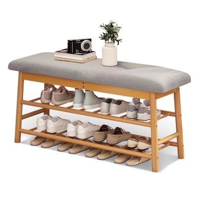 HomeLoft Basics Wooden Shoe Bench Rack with Flip Top Storage, Entryway Storage Oiganizer Shelf with Padded Seat for Mudroom Bathroom, 90cm/35.4""