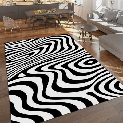 4x6 Area Rug Black and White Zebra Pattern Outdoor Indoor Washable Carpet Abstract Black and White Texture Decorative Rug with Anti-Slip Backing Large Area Rug for Bedroom Living Room Dining Room
