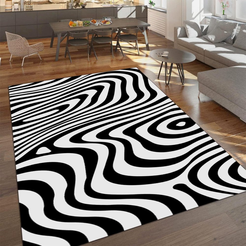 4x6 Area Rug Black and White Zebra Pattern Outdoor Indoor Washable Carpet Abstract Black and White Texture Decorative Rug with Anti-Slip Backing Large Area Rug for Bedroom Living Room Dining Room