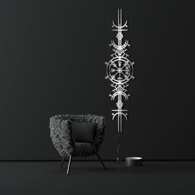 Viking Wayfinders Metal Wall Decor, Extraordinary Vegvisir Metal Wall Art, Viking Symbol Metal Decor, Metal Wall Art, Rune Circle Decor, Old Norse Metal Sign, Metal Wall Decor for Bedroom (53 x 13 inch | 135 x 33 cm, Silver)