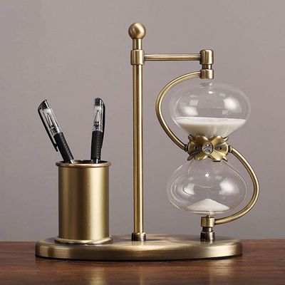 NPQPNAFC Hourglass Sand Timer,Hourglass Sandglass Clock, Sand Clock Crafts Pen Holder Hourglass Metal Hourglass Vintage Hourglass 360 Rotating Large Antique 30-60 Minutes (Size : 60 Minutes) Hourgl