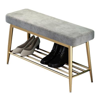 HomeLoft Basics Velvet Padded Storage Bench with Metal Legs, Shoe Organizer Shoe Rack for Entryway Window Bedroom Living Mudroom Room, Easy Assembly, 60cm(23.6in)
