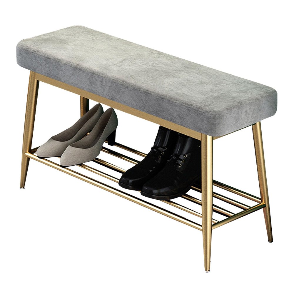 HomeLoft Basics Velvet Padded Storage Bench with Metal Legs, Shoe Organizer Shoe Rack for Entryway Window Bedroom Living Mudroom Room, Easy Assembly, 60cm(23.6in)
