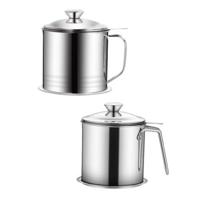 2pcs Stainless Steel Oil Strainer Pot Kitchen Oil Filter with Fine Mesh Non-slip Handle Grease Container for Storage Practical Kitchen Supply
