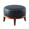 Modern Leather Foot Stool,Premium Ottoman Footrest Sofa Stool for Living Room,Resting Footstool Multifunction Seat with Solid Wood Legs-Round Black 41x41x32cm(16x16x13inch) Hopeful view 1