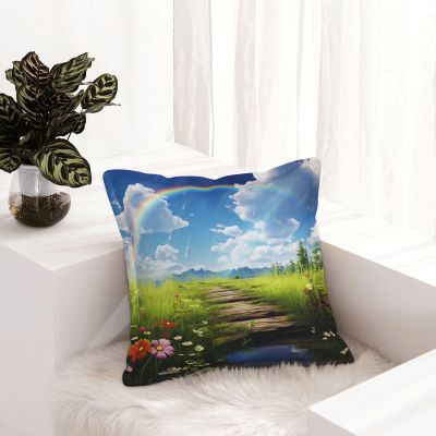 NONHAI 2PCS Faux Leather Throw Pillow Covers 16"x16" Square Pillowcases Covers Rainbow Green Grass Leather Pillowcases Modern Cushions Covers for Couch Bed Living Room Farmhouse Decor