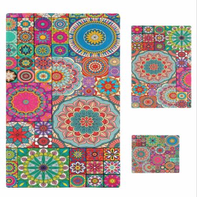Abstract Ethnic Flower Bathroom Towel Set, Microfiber Bath Kitchen Beach Hand Dish Towels Set, Quick Dry Luxury Soft Decorative Towels+Set Bulk Accessories Decor(3-PC) Ethnic Colorful Bohemia Mandala