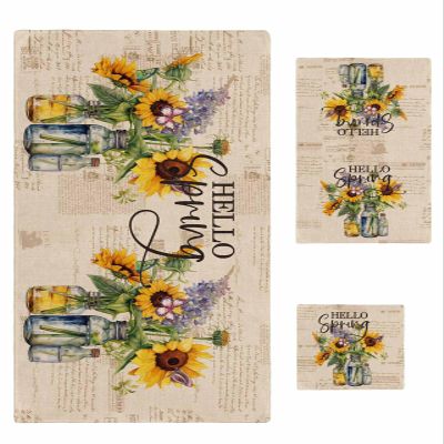 Sunflower Lavender Bathroom Towel Set, Microfiber Bath Kitchen Beach Hand Dish Towels Set, Quick Dry Luxury Soft Decorative Towels+Set Accessories Decor(3-PC) Farmhouse Vintage Botanical Spring Summer