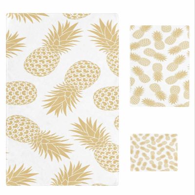 Tropical Summer Pineapple Bathroom Towel Set, Microfiber Bath Kitchen Beach Hand Dish Towels Set, Quick Dry Luxury Soft Decorative Towels+Set Bulk Accessories Decor(3-PC) Exotic Fruit Geometric Yellow