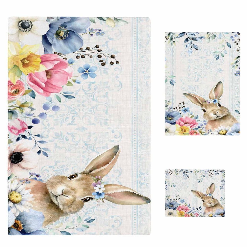 Easter Bunny Bathroom Towel Set, Microfiber Bath Kitchen Beach Hand Dish Towels Set, Quick Dry Luxury Soft Decorative Towels+Set Accessories Decor(3-PC) Retro Botanical Boho Floral Eucalyptus Leaves