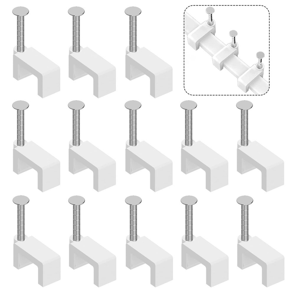 1000 Pcs 8mm Cable Clips Nail in Cable Clips Flat Ethernet Cable Wall Clips Cable Tacks Coax Cable Clip Speaker Wire Clips Cable Nails for Cords Cat5/Cat5e/Cat6/Cat7 RJ45 Cord Clips