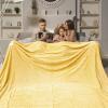 Bnuitland Light Yellow Flannel Throw Blanket (90X108 inches) with Storage Pouch, 300GSM Super Soft Lightweight Cozy Fleece Stripe Pattern for Bed Sofa Home Decor, Suitable for Adults All Season view 1
