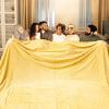 Bnuitland Light Yellow Flannel Throw Blanket (90X108 inches) with Storage Pouch, 300GSM Super Soft Lightweight Cozy Fleece Stripe Pattern for Bed Sofa Home Decor, Suitable for Adults All Season view 2