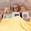 Bnuitland Light Yellow Flannel Throw Blanket (90X108 inches) with Storage Pouch, 300GSM Super Soft Lightweight Cozy Fleece Stripe Pattern for Bed Sofa Home Decor, Suitable for Adults All Season view 4