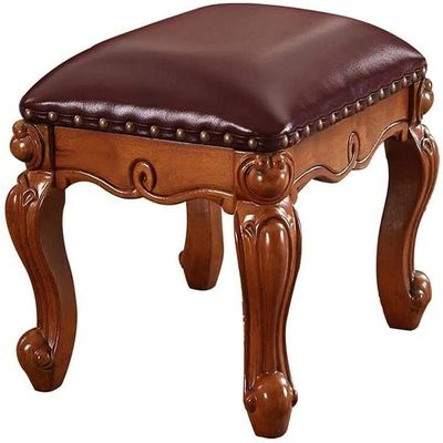 Folding Footstool Luxury European Style Solid Wood Footstool Leather Sofa Dressing Stool Fashionable Dining Chair/Meal Stool Change ShoeStool Upholstered Footstool (Color