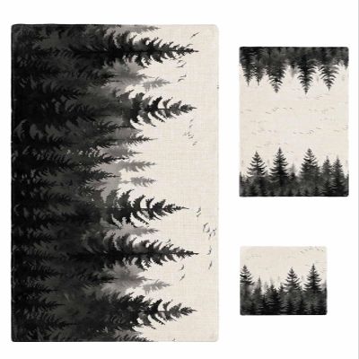 Forest Birds Bathroom Towel Set, Microfiber Bath Kitchen Beach Hand Dish Towels Set, Quick Dry Luxury Soft Decorative Towels+Set Bulk Accessories Decor(3-PC) Vintage Pine Tree Animal Landscape Grey