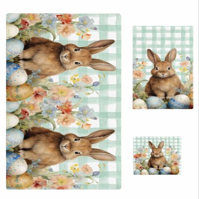 Easter Rabbit Bathroom Towel Set, Microfiber Bath Kitchen Beach Hand Dish Towels Set, Quick Dry Luxury Soft Decorative Towels+Set Bulk Accessories Decor(3-PC) Fantasy Flower Colorful Eggs Flower Plaid