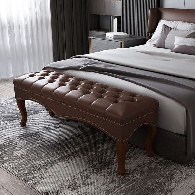 Premium Faxu Leather End of Bed Bench for Bedroom,Upholstered Sofa Bench Seat with Solid Wood Legs,Modern Foot Stool Multifunction Benches-Brown 80x40x45cm(31x16x18inch) Hopeful